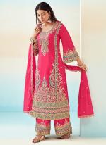 Heavy Chinnon Hot Pink Wedding Wear Embroidery Work Readymade Plazzo Suit